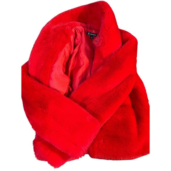 I.N.C. Faux Fur Bright Red Coat Size Small - Picture 2 of 6
